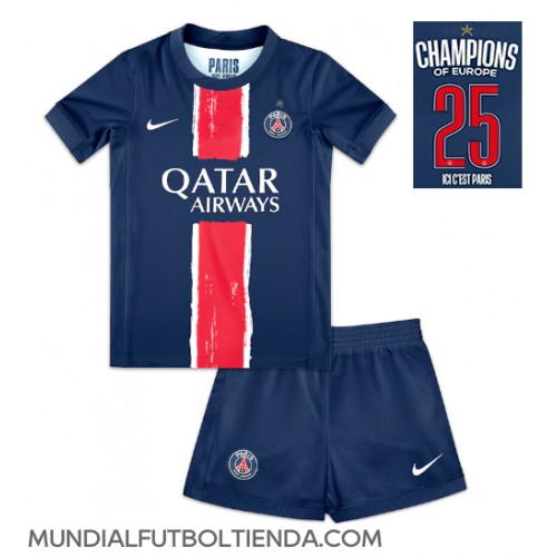 Camiseta Paris Saint-Germain Primera Equipación Replica 2024-25 UCL Champions para niños mangas cortas (+ Pantalones cortos)